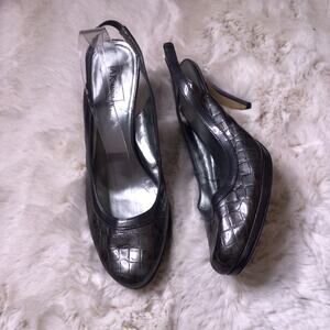 Anne Klein Wichita Crocadile Embossed Slingback Heel Pewter Size 9.5